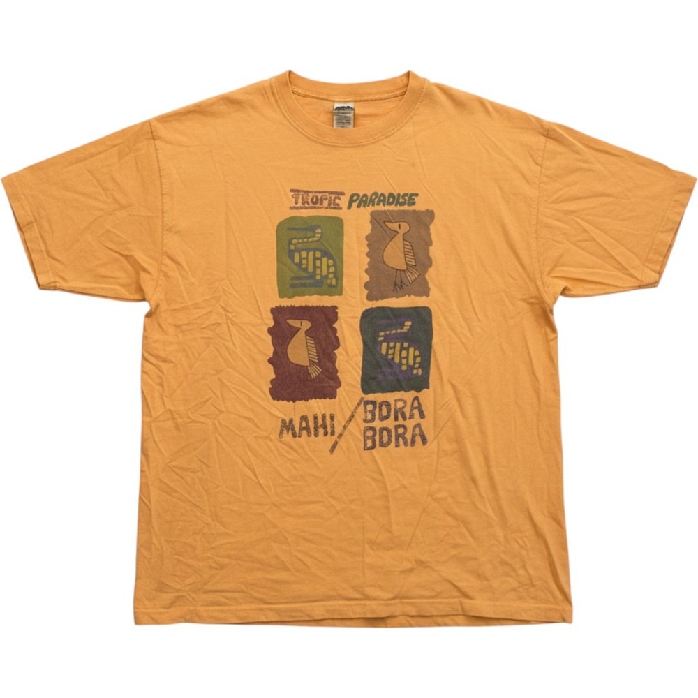 Vintage 90s GAP Tropic Paradise Bora Bora T Shirt XL Yellow Single Stitch USA
